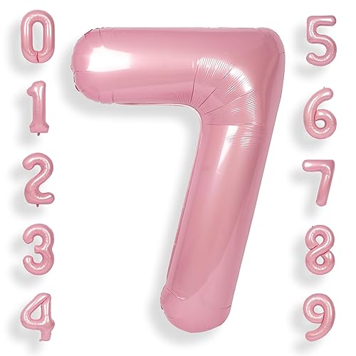 SUWEN 40 Zoll (100 cm) Große Rosa Luftballon Geburtstag 7 Zahl Riesige Folien Helium Zahlen Macaron Rosa Ballons 0-9 für Mädchen Geburtstag Deko Jahrestag Partys Dekoration von SUWEN
