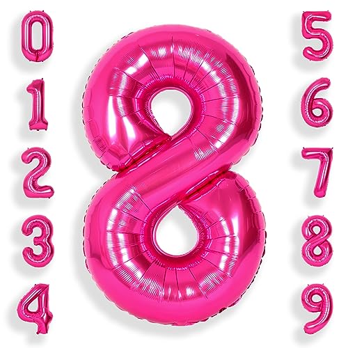 SUWEN 40 Zoll (100 cm) Große Rosa Luftballon Geburtstag 8 Zahl Riesige Folien Helium Zahlen Fuchsia Ballons 0-9 für Mädchen Geburtstag Deko Jahrestag Partys Dekoration von SUWEN