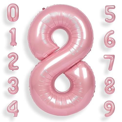 SUWEN 40 Zoll (100 cm) Große Rosa Luftballon Geburtstag 8 Zahl Riesige Folien Helium Zahlen Macaron Rosa Ballons 0-9 für Mädchen Geburtstag Deko Jahrestag Partys Dekoration von SUWEN