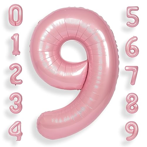 SUWEN 40 Zoll (100 cm) Große Rosa Luftballon Geburtstag 9 Zahl Riesige Folien Helium Zahlen Macaron Rosa Ballons 0-9 für Mädchen Geburtstag Deko Jahrestag Partys Dekoration von SUWEN
