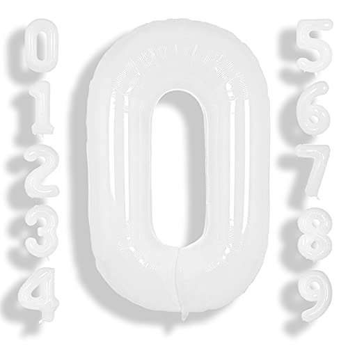 SUWEN 40 Zoll (100 cm) Große Weiß Luftballon Geburtstag 0 Zahl Riesige Folien Helium Zahlen ballons 0-9 für Mädchen Junge Geburtstag deko Jahrestag partys Dekoration von SUWEN
