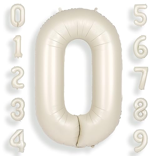 SUWEN Beige 40 Zoll (100 cm) Große Creme Weiß Luftballon Geburtstag 0 Zahl Riesige Folien Helium Zahlen ballons 0-9 Sandweiß für Mädchen Junge Geburtstag deko Jahrestag partys Dekoration von SUWEN