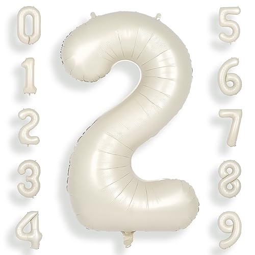 SUWEN Beige 40 Zoll (100 cm) Große Creme Weiß Luftballon Geburtstag 2 Zahl Riesige Folien Helium Zahlen ballons 0-9 Sandweiß für Mädchen Junge Geburtstag deko Jahrestag partys Dekoration von SUWEN