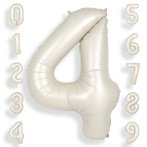 SUWEN Beige 40 Zoll (100 cm) Große Creme Weiß Luftballon Geburtstag 4 Zahl Riesige Folien Helium Zahlen ballons 0-9 Sandweiß für Mädchen Junge Geburtstag deko Jahrestag partys Dekoration von SUWEN