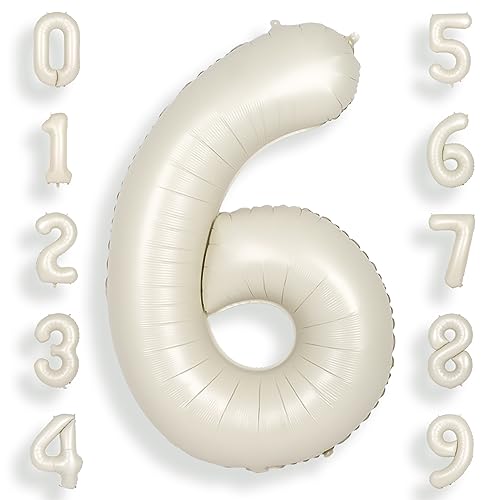 SUWEN Beige 40 Zoll (100 cm) Große Creme Weiß Luftballon Geburtstag 6 Zahl Riesige Folien Helium Zahlen ballons 0-9 Sandweiß für Mädchen Junge Geburtstag deko Jahrestag partys Dekoration von SUWEN