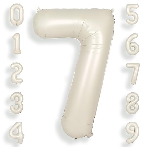 SUWEN Beige 40 Zoll (100 cm) Große Creme Weiß Luftballon Geburtstag 7 Zahl Riesige Folien Helium Zahlen ballons 0-9 Sandweiß für Mädchen Junge Geburtstag deko Jahrestag partys Dekoration von SUWEN