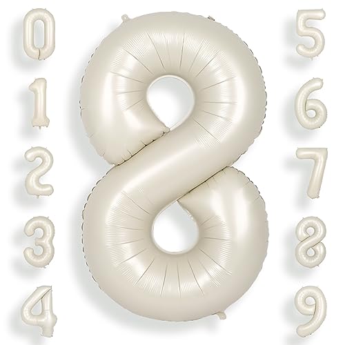 SUWEN Beige 40 Zoll (100 cm) Große Creme Weiß Luftballon Geburtstag 8 Zahl Riesige Folien Helium Zahlen ballons 0-9 Sandweiß für Mädchen Junge Geburtstag deko Jahrestag partys Dekoration von SUWEN