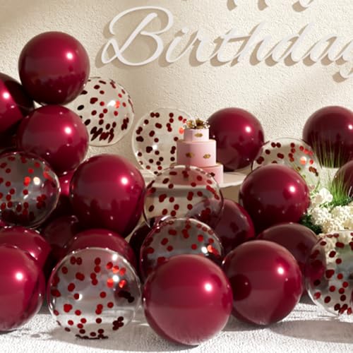 SUWEN Burgunderrote Luftballons und burgunderrote Konfetti-Ballon-Set, 47-teilig, glänzend, Latex, Helium-Ballons für Geburtstag, Abschlussfeier, Jahrestag, Party-Dekorationen von SUWEN