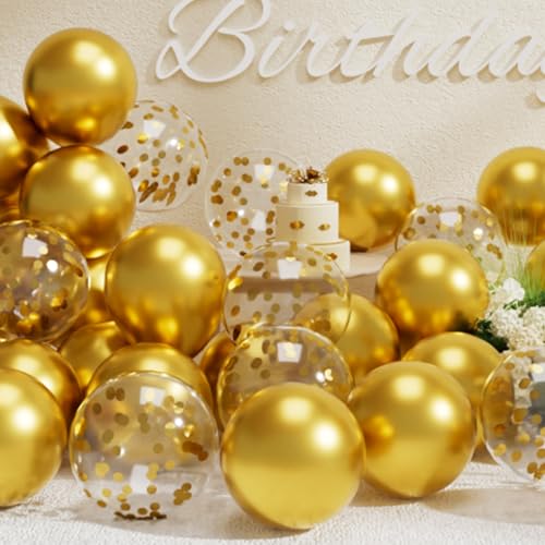SUWEN Metallic Gold Luftballons und Konfetti Luftballons Set 47 Stück Latex Helium Golden Ballons für Geburtstag Jubiläum Party Deko von SUWEN