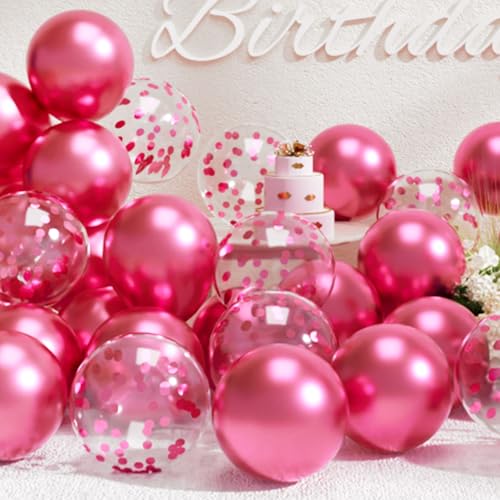 SUWEN Metallic Rosa Luftballons und Konfetti Luftballons Set 47 Stück Latex Helium Rose Pink Ballons für Geburtstag Jubiläum Party Deko von SUWEN