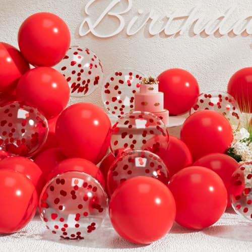 SUWEN Rot Luftballons und Konfetti Luftballons Set 47 Stück Latex Helium Rote Ballons für Geburtstag Jubiläum Muttertag Valentinstag Weihnachten Party Deko SUWEN Rot Luftballons und Konfetti Luftballons Set 47 Stück Latex Helium Rote Ballons für Geburtstag Jubiläum Muttertag Valentinstag Weihnachten Party Deko von SUWEN