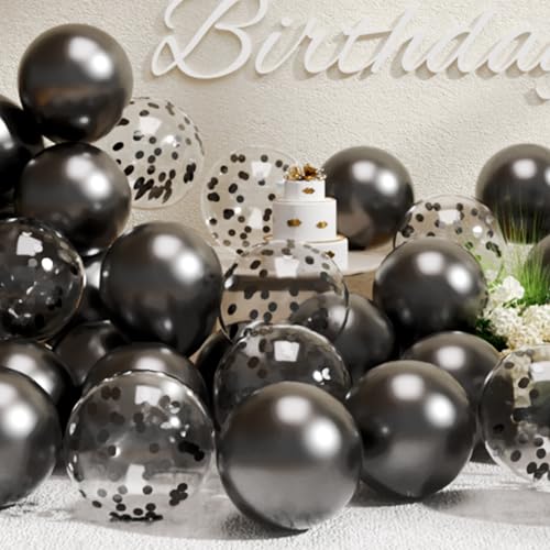 SUWEN Schwarze Metallic-Luftballons und Konfetti-Ballon-Set, 47-teilig, Latex, Helium, Chrom, schwarzer Ballon für Geburtstag, Abschlussfeier, Jahrestag, Party-Dekorationen von SUWEN