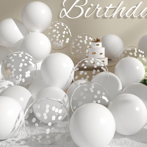 SUWEN Weiße Luftballons und weiße Konfetti-Ballons, 47-teilig, glänzende Latex-Helium-Ballons für Geburtstag, Abschlussfeier, Jahrestag, Party-Dekorationen SUWEN Weiße Luftballons und weiße Konfetti-Ballons, 47-teilig, glänzende Latex-Helium-Ballons für Geburtstag, Abschlussfeier, Jahrestag, Party-Dekorationen von SUWEN