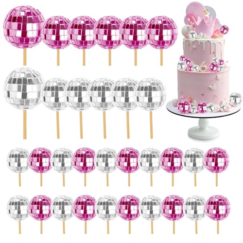 30 Stück Discokugel-Cupcake-Topper – 70er-Jahre-Retro-Kuchendekorationen mit Stab, Discokugel-Kuchendekorationen, Mini-Disco-Kugel, Disco-Party-Dekorationen für Disco-Mottoparty, 30 Stück Discokugel-Cupcake-Topper – 70er-Jahre-Retro-Kuchendekorationen mit Stab, Discokugel-Kuchendekorationen, Mini-Disco-Kugel, Disco-Party-Dekorationen für Disco-Mottoparty, von SUWIWKKOA