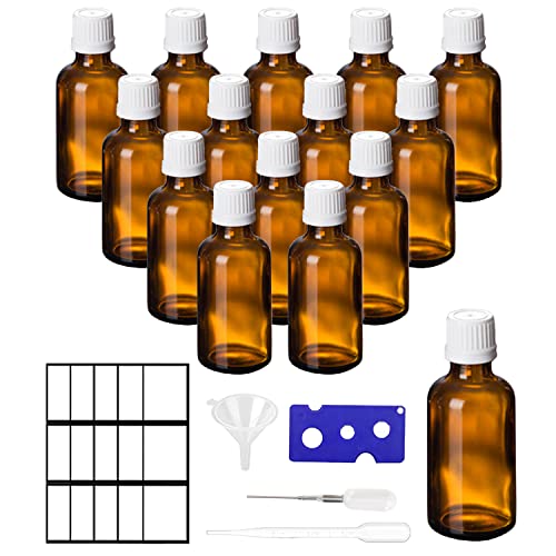 Braunglasflaschen Tropfereinsatzflasche Leer Glasflaschen mit 50ml 15PCS weißem Plastik Deckel Portable Braunglas Set für Ätherische Öle Parfüm Öle Duftöl Probe von SUXNOS