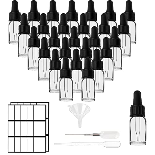 Pipettenflasche Tropfflasche kleine Glasflasche Transparenteglas mit 10ml 28PCS schwarzer Pipettenkappe Glaschen Set für Ätherische Öle Parfüm Öle Duftöl Probe von SUXNOS