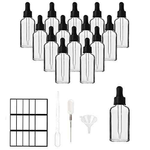 Pipettenflasche Tropfflasche kleine Glasflasche Transparenteglas mit 30ml 15PCS schwarzer Pipettenkappe Glaschen Set für Ätherische Öle Parfüm Öle Duftöl Probe von SUXNOS