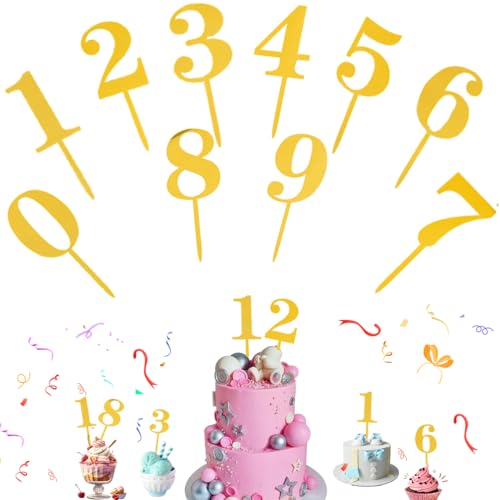 10 Stück Cake Topper 0-9 Geburtstag Tortendeko, Happy Birthday Tortendeko Geburtstag, 0 1 2 3 4 0 6 7 8 9 0 Kuchen Topper Dekoration, für Geburtstagsfeiern Jeden Alters Hochzeitsparty von SUYIPCUS