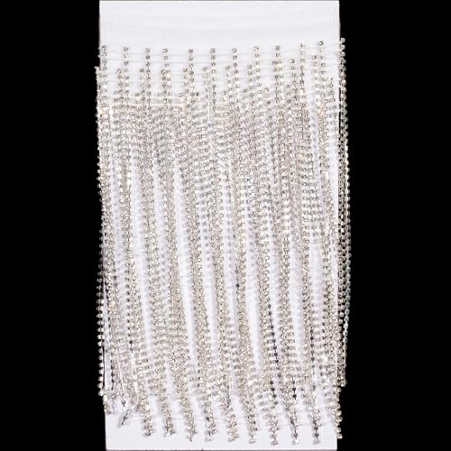 SUYUN WELL Strass-Fransenbordüre, 20,3 cm breit, 91 cm, Diamantband, Kristall-Quaste, glitzernde Schmuckkette für Stoff, Nähen, Basteln, DIY-Dekoration (weiß, Länge: 91 cm) von SUYUN WELL