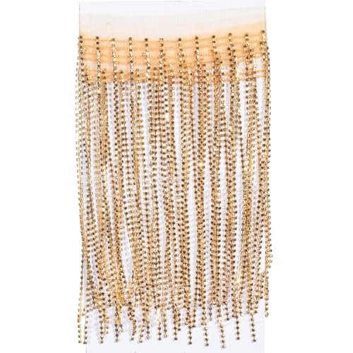 SUYUN WELL Strass-Fransenbordüre, 20,3 cm breit, 91 cm, Diamantband, Kristall-Quaste, glitzernde Schmuckkette für Stoffnähen, Basteln, DIY-Dekoration (Gold, Länge: 91 cm) von SUYUN WELL