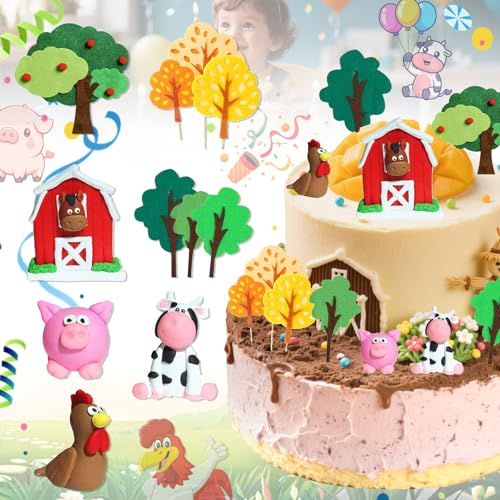 11 Stück Bauernhof Tier Cake Topper, Party-Kuchendekoration, Bauernhof-Party-Kuchendekoration, Bauernhof Tierkuchen Dekoration，Geeignet für Kindergeburtstage, Bauernhofpartys, Kinderbabypartys von SUpoetry