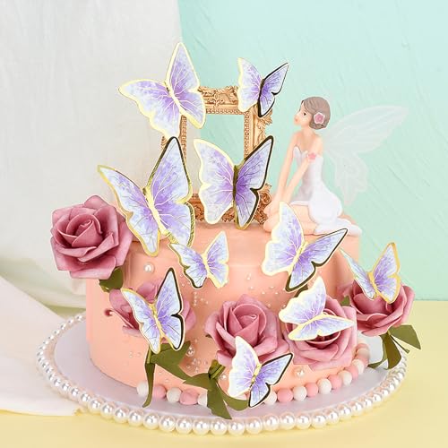 SUpoetry 60 Blatt Schmetterlinge Deko Torte, Tortendeko Mädchen, Kuchendeko Geburtstag Mädchen, Mixed Size Butterfly Cupcake Toppers for Birthday, Party Food Decoration, 6 Farben von SUpoetry