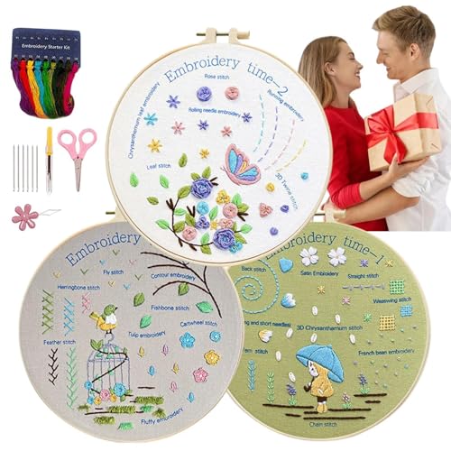 SVCEQZE Stickset,Stickset für Anfänger,3 Sets kreative Handstickerei | Schritt-für-Schritt-Anleitung, Nadelspitzen-Set, Nähset für Erwachsene, für Damen, Herren, Anfänger SVCEQZE Stickset,Stickset für Anfänger,3 Sets kreative Handstickerei | Schritt-für-Schritt-Anleitung, Nadelspitzen-Set, Nähset für Erwachsene, für Damen, Herren, Anfänger von SVCEQZE