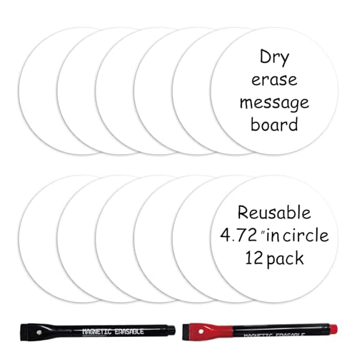 Haftnotizen Selbstklebende Notizzettel Wiederverwendbare Dry Erase Sticky Notes Runde Whiteboard Aufkleber mit 2-Markern,12-Pack 12cm im Kreis (Weiß) von SVNOOC