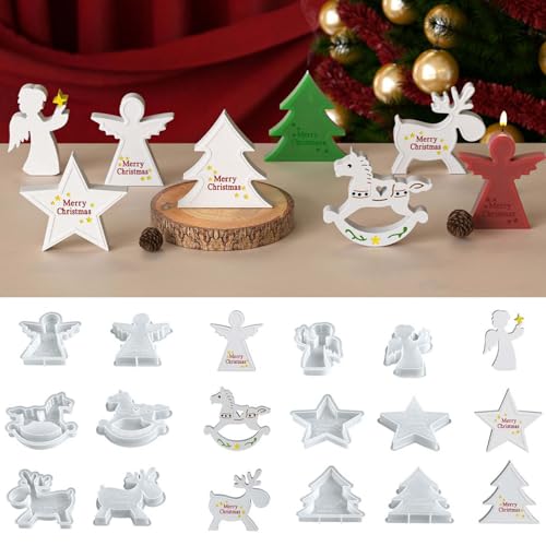 6 Stück Silikonformen Gießformen Weihnachten, Silikonform Sterne Engel Elch Tannenbaum, Gießform Kerzenhalter Stern Tannenbaum, Silikon Gießform Elch Engel 6 Stück Silikonformen Gießformen Weihnachten, Silikonform Sterne Engel Elch Tannenbaum, Gießform Kerzenhalter Stern Tannenbaum, Silikon Gießform Elch Engel von SVOCK