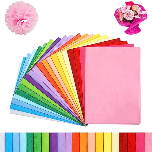 100 Stück Seidenpapier, A4 Transparentpapier Bunt, 20 Farben, Für Verpacken von Geschenken, Basteln und Zumdekorieren von SVUPUE