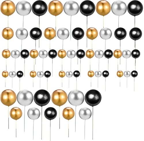 60 Stück Tortendeko Kugeln Cake Topper, Happy Birthday Tortendeko Schwarz, DIY Kuchen Topper,für Hochzeit Party Geburtstag Torte Dekorieren (Schwarz) von SVUPUE