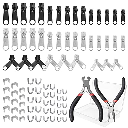 Ersatz Reißverschluss Set, 86 Stücke Reißverschluss Ersatz Reparatur Set, Reißverschluss Reparatur Set 3mm 5 mm 8mm Metall Reißverschluss, mit 2 Installieren Zange, für Jacken, Taschen, Reisegepäck von SVUPUE