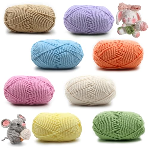 Häkelgarn, 8 Stück Chunky Häkelgarn für Anfänger, Wolle zum Häkeln, Enthält Milchbaumwollgarn, 50g Handstrickgarn, 8 Farben, für Anfänger Crochet Yarn für Häkeln Stricken und Handwerk von SVUPUE