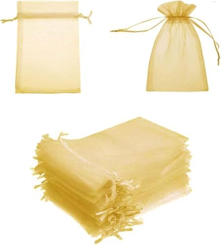 Organzasäckchen, Organzabeutel, für Verpacken Süßigkeiten, Geschenken, Golden, Groß, 100 Stück von SVUPUE