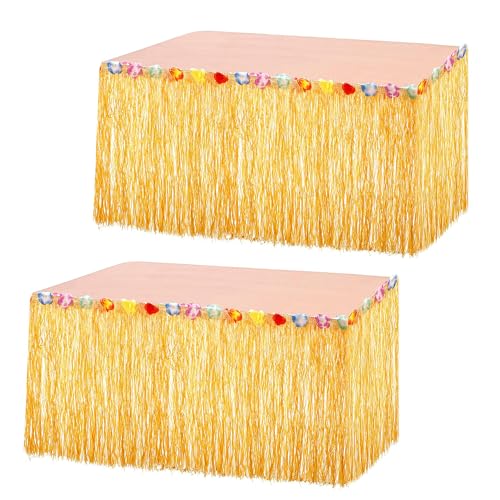 SVUPUE 2 Stück Hawaii Tischröcke, Hawaii Party Dekoration mit Mehrfarbe Blumen, 275 x 60cm, Gold von SVUPUE