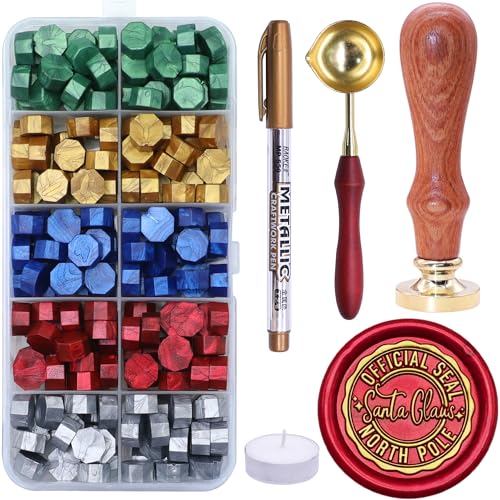 SWANGSA Northpole Siegelstempel-Set mit 200 Siegelwachsperlen, ideal für die Verzierung von Weihnachtskarten, Einladungen, Weinpaketen, Geschenkpapier von SWANGSA