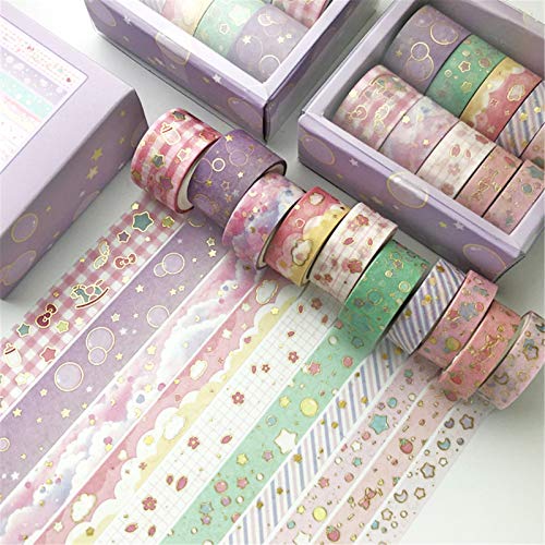 SWECOMZE 10 Rollen Washi Tape Set, Dekoratives Klebeband, DIY Papier Tape, Masking Tape Klebebänder Set (C) von SWECOMZE