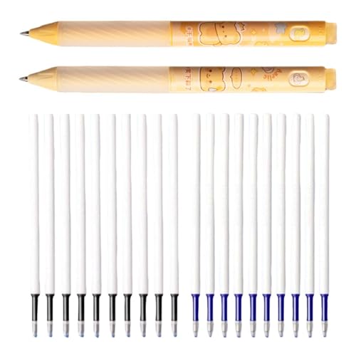 SWECOMZE 22pcs Radierbarer Kugelschreiber, Cartoon Stift Radierbar, Schwarz Blau Tinte 2 Erasable Pen mit 20 Nachfüllungen, Löschbaren Gelstiften für Kinder Studenten Schule Büro (Gelb) von SWECOMZE