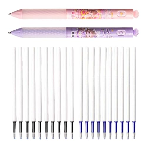 SWECOMZE 22pcs Radierbarer Kugelschreiber, Cartoon Stift Radierbar, Schwarz Blau Tinte 2 Erasable Pen mit 20 Nachfüllungen, Löschbaren Gelstiften für Kinder Studenten Schule Büro (Lila) von SWECOMZE