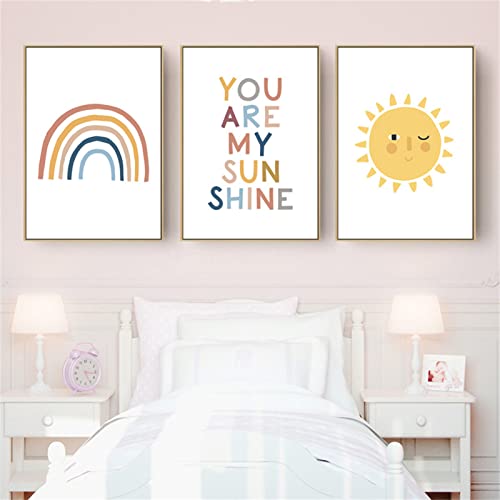 SWECOMZE 3er Poster Set Regenbogen Wolken Bilder Ohne Rahmen, Kinderzimmer Deko Wandbilder für Jungen Mädchen Schlafzimmer Wanddeko (A,21x30cm) von SWECOMZE