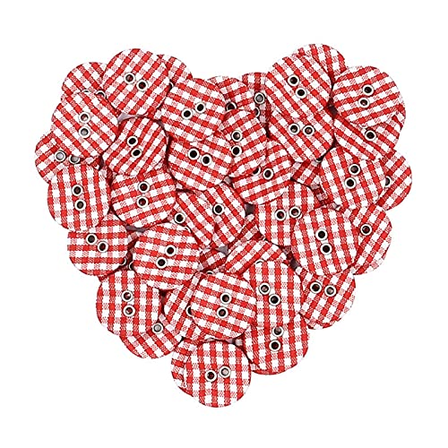 SWECOMZE 50 Stück Bunte Runde Knöpfe zum Basteln, 17mm Batelknöpfe Kinderknöpfe Kariertes Muster Knöpfe für DIY Basteln Nähen Dekoration (Rot) von SWECOMZE
