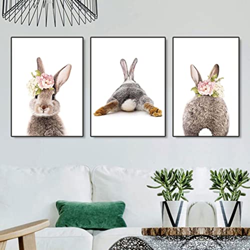 SWECOMZE Kinder Poster Set, 3er Hase Bilder Set, Wandbilder Kinderzimmer für Babyzimmer Deko Mädchen Jungen (21x30cm) von SWECOMZE