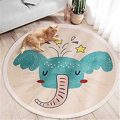 SWECOMZE Kinderteppich Rund Teppich Kinderzimmer Verdicken Kaschmirimitat Weich Karikatur Babymatte rutschfest Groß Spielmatte (Blau Elefant,60cm) von SWECOMZE