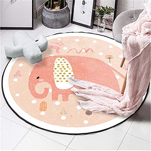 SWECOMZE Kinderteppich Rund Teppich Kinderzimmer Verdicken Kaschmirimitat Weich Karikatur Babymatte rutschfest Groß Spielmatte (Rosa Elefant,60cm) von SWECOMZE
