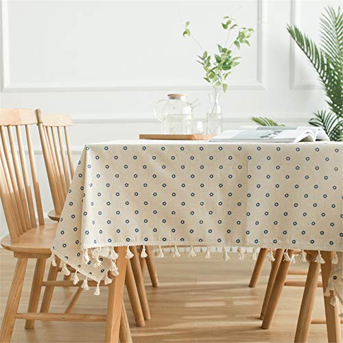 SWECOMZE Quaste Tischdecke, Beige Baumwolle und Leinen Tischtuch Couchtisch Tischdecke Quadratisch Abwaschbar Küchentischabdeckung für Home Küche Dekoration, Verschiedene Größen (90 x 90 cm) von SWECOMZE