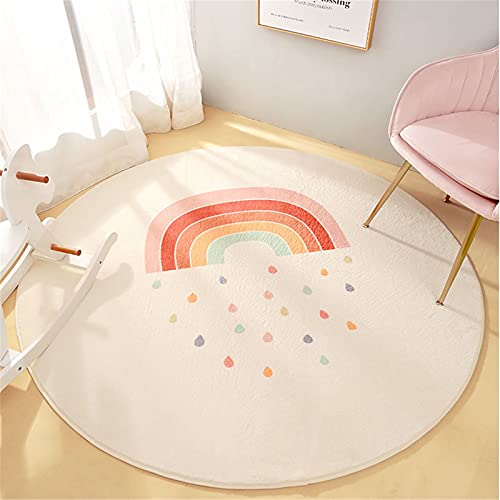 SWECOMZE Regenbogen Teppiche Kinderteppiche Flauschige Runden Groß Schutzmatten Kindermatte fürs Babyzimmer Kleinkinderzimmer Wohnzimmer (B,120 * 120cm) von SWECOMZE