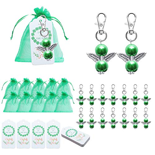 SWECOMZE Schutzengel Gastgeschenke Hochzeit 20 Stück Schlüsselanhänger Schutzengel + kardieren Dankeschön Geschenke + Organza Beutel Für Geburtstag Taufe Hochzeit Kommunion Party (Grün) von SWECOMZE