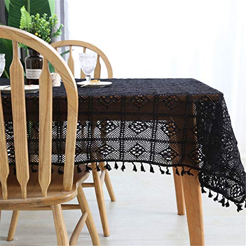 SWECOMZE Spitze Tischdecke Handarbeit Aushöhlen Rechteck Tischdecke 100% Baumwolle Vintage Spitzeauflage Boho Hochzeit Tisch Dekor (B,100 * 140cm) von SWECOMZE