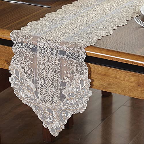 SWECOMZE Spitze Tischläufer,exquisiter Spitzenstoff mit Vintage-Stickerei, handgefertigt, perfekt für Hochzeit, Kaffee, Party-Dekoration,Abendessen Partys (Champagner,30 x 150 cm) von SWECOMZE