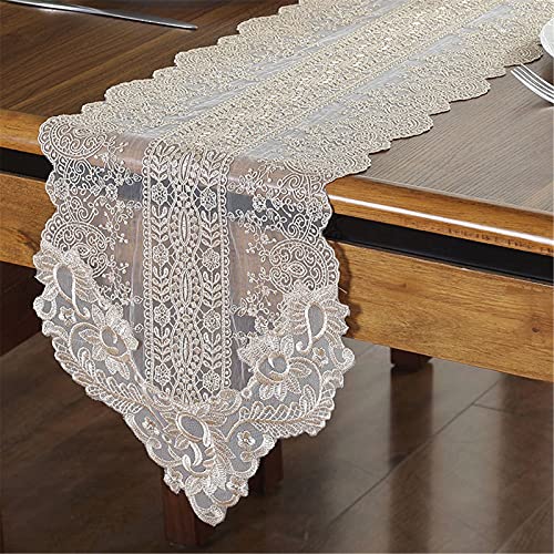 SWECOMZE Spitze Tischläufer,exquisiter Spitzenstoff mit Vintage-Stickerei, handgefertigt, perfekt für Hochzeit, Kaffee, Party-Dekoration,Abendessen Partys (Champagner,30 x 70 cm) von SWECOMZE